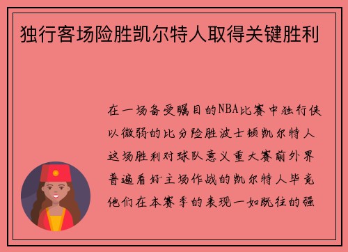 独行客场险胜凯尔特人取得关键胜利